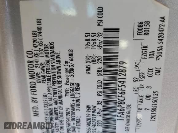 2015 Ford Mustang GT Premium with VIN 1FA6P8CF6F5412879, listed as a Copart auction lot 71130235 with 82,389 mi miles and Salvage title. Bid and sale history available at DreamBid. Image 12.