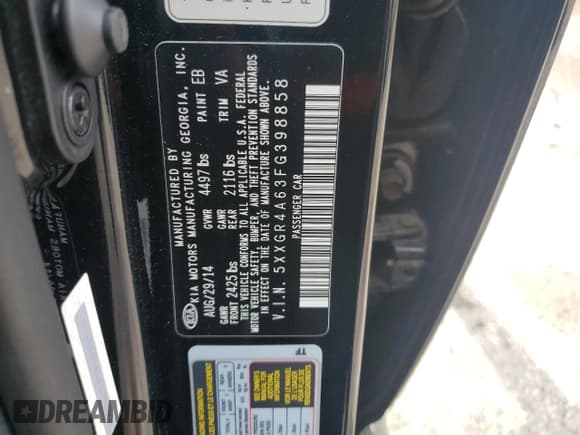 ✅ 2015 Kia Optima SX Turbo • VIN: 5XXGR4A63FG398858 • Lot: 69385525. Listed on Copart with 114,716 mi. Free auction sales archive from the USA and detailed vehicle history report at DreamBid. Image 12.