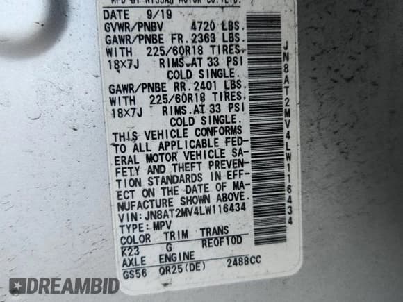 ✅ 2020 Nissan Rogue S • VIN: JN8AT2MV4LW116434 • Лот: 89705845. Опубликован ранее на Copart с пробегом 107 058 миль. Бесплатный доступ к архиву аукционных продаж из США и подробный отчёт об истории автомобиля на DreamBid. Изображение 14.