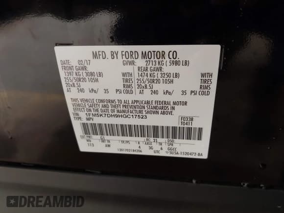 ✅ 2017 Ford Explorer XLT • VIN: 1FM5K7DH9HGC17523 • Lot: 42930672. Listed on IAAI with 178,294 mi. Free auction sales archive from the USA and detailed vehicle history report at DreamBid. Image 9.