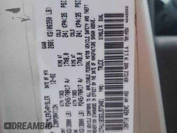 ✅ 2003 Dodge 1500 ST • VIN: 1D7HU16D63J573481 • Лот: 82699514. Опубликован ранее на Copart с пробегом 195 903 миль. Бесплатный доступ к архиву аукционных продаж из США и подробный отчёт об истории автомобиля на DreamBid. Изображение 12.