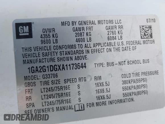 ✅ 2010 Chevrolet Express Passenger LT • VIN: 1GA2G1DGXA1173644 • Lot: 42239291. Listed on IAAI with 241,901 mi. Free auction sales archive from the USA and detailed vehicle history report at DreamBid. Image 9.