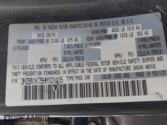 ✅ 2017 Mazda 3 Sport • VIN: 3MZBN1K76HM101415 • Lot: 42012311. Wystawiony na IAAI z przebiegiem 222 246 mil. Bezpłatny archiwum sprzedaży aukcyjnych z USA i szczegółowy raport historii pojazdu na DreamBid. Zdjęcie 9.