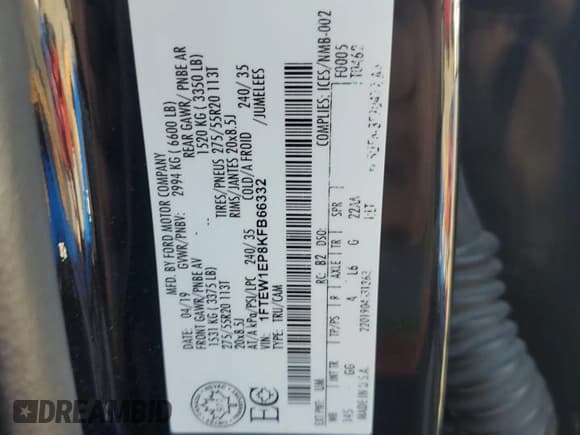 ✅ 2019 Ford F-150 Lariat • VIN: 1FTEW1EP8KFB66332 • Лот: 80114225. Опубликован ранее на Copart с пробегом 121 060 миль. Бесплатный доступ к архиву аукционных продаж из США и подробный отчёт об истории автомобиля на DreamBid. Изображение 12.