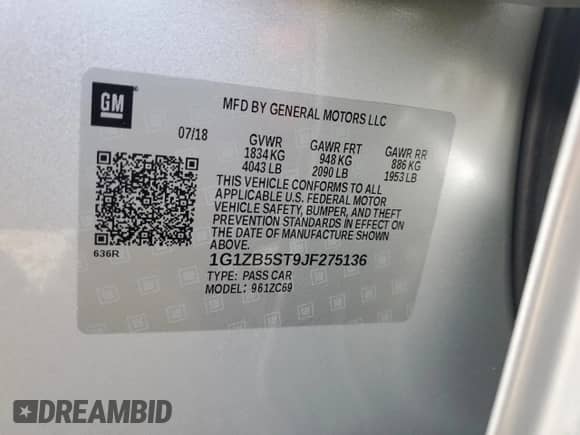 2018 Chevrolet Malibu LS z VIN 1G1ZB5ST9JF275136, wystawiony jako Copart lot #81119815 z przebiegiem 17 779 mil mil oraz Szkoda całkowita • Salvage title. Historia ofert i sprzedaży dostępna na DreamBid. Obrazek 12.