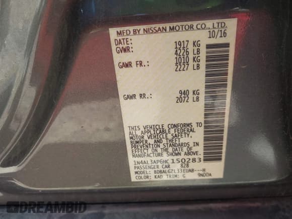 ✅ 2017 Nissan Altima SR • VIN: 1N4AL3AP6HC150283 • Lot: 43604361. Listed on IAAI with 119,552 mi. Free auction sales archive from the USA and detailed vehicle history report at DreamBid. Image 9.