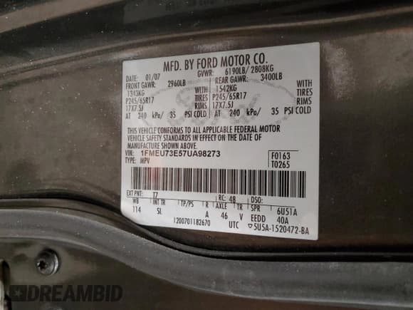 ✅ 2007 Ford Explorer XLT • VIN: 1FMEU73E57UA98273 • Lot: 46036465. Listed on Copart with 141,335 mi. Free auction sales archive from the USA and detailed vehicle history report at DreamBid. Image 12.