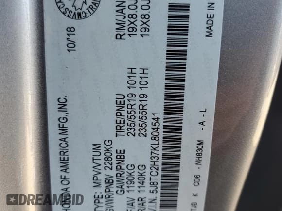 ✅ 2019 Acura RDX • VIN: 5J8TC2H37KL804541 • Лот: 80615175. Опубликован ранее на Copart с пробегом 85 261 миль. Бесплатный доступ к архиву аукционных продаж из США и подробный отчёт об истории автомобиля на DreamBid. Изображение 13.