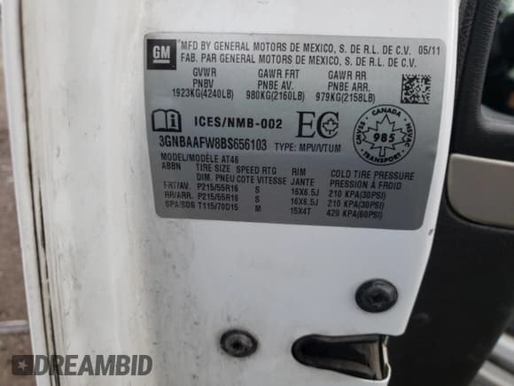 ✅ 2011 Chevrolet HHR LS • VIN: 3GNBAAFW8BS656103 • Lot: 84695864. Listed on Copart with 162,654 mi. Free auction sales archive from the USA and detailed vehicle history report at DreamBid. Image 12.