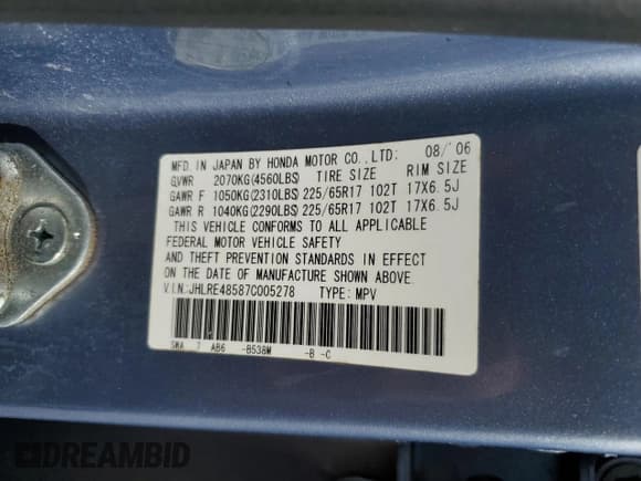 ✅ 2007 Honda CR-V EX • VIN: JHLRE48587C005278 • Lot: 87245875. Listed on Copart with 196,989 mi. Free auction sales archive from the USA and detailed vehicle history report at DreamBid. Image 14.