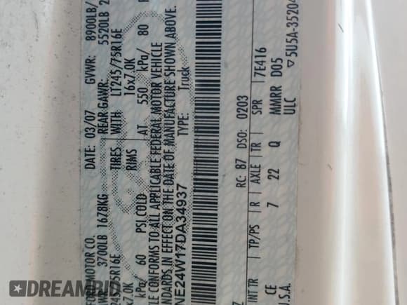 ✅ 2007 Ford Econoline Cargo Commercial • VIN: 1FTNE24W17DA34937 • Lot: 85923115. Listed on Copart with 85,553 mi. Free auction sales archive from the USA and detailed vehicle history report at DreamBid. Image 13.