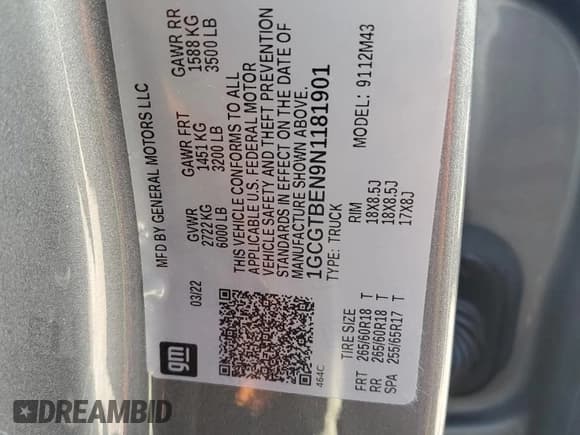 ✅ 2022 Chevrolet Colorado 4WD Work Truck • VIN: 1GCGTBEN9N1181901 • Лот: 71393265. Опубликован ранее на Copart с пробегом Не указан. Бесплатный доступ к архиву аукционных продаж из США и подробный отчёт об истории автомобиля на DreamBid. Изображение 12.