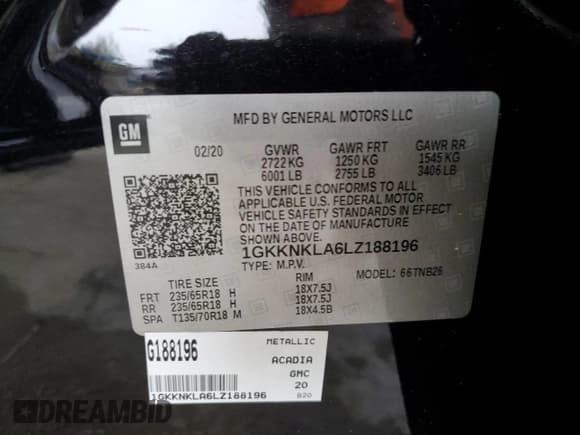 ✅ 2020 GMC Acadia SLE • VIN: 1GKKNKLA6LZ188196 • Лот: 93495635. Опубликован ранее на Copart с пробегом 40 391 миль. Бесплатный доступ к архиву аукционных продаж из США и подробный отчёт об истории автомобиля на DreamBid. Изображение 13.