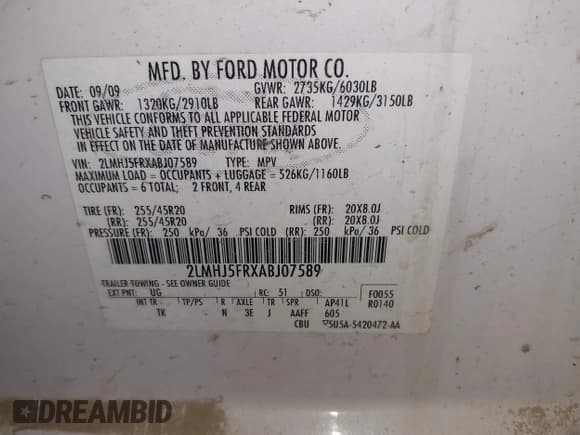 ✅ 2010 Lincoln MKT • VIN: 2LMHJ5FRXABJ07589 • Lot: 42510423. Wystawiony na IAAI z przebiegiem 113 761 mil. Bezpłatny archiwum sprzedaży aukcyjnych z USA i szczegółowy raport historii pojazdu na DreamBid. Zdjęcie 9.