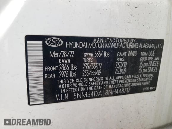 ✅ 2022 Hyundai Santa Fe Limited • VIN: 5NMS4DAL8NH448717 • Lot: 49340814. Wystawiony na Copart z przebiegiem 62 217 mil. Bezpłatny archiwum sprzedaży aukcyjnych z USA i szczegółowy raport historii pojazdu na DreamBid. Zdjęcie 13.