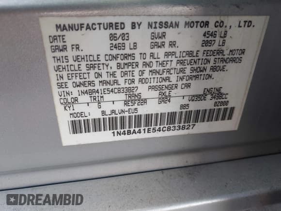 ✅ 2004 Nissan Maxima SL • VIN: 1N4BA41E54C833827 • Лот: 41910331. Опубликован ранее на IAAI с пробегом Не указан. Бесплатный доступ к архиву аукционных продаж из США и подробный отчёт об истории автомобиля на DreamBid. Изображение 9.