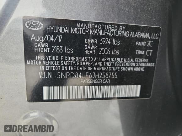 ✅ 2018 Hyundai Elantra SEL • VIN: 5NPD84LF6JH258755 • Lot: 87052065. Listed on Copart with 84,314 mi. Free auction sales archive from the USA and detailed vehicle history report at DreamBid. Image 12.