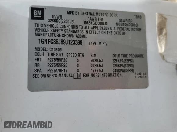 ✅ 2009 Chevrolet Suburban LTZ • VIN: 1GNFC36J89J123398 • Лот: 57942495. Опубликован ранее на Copart с пробегом 165 329 миль. Бесплатный доступ к архиву аукционных продаж из США и подробный отчёт об истории автомобиля на DreamBid. Изображение 14.