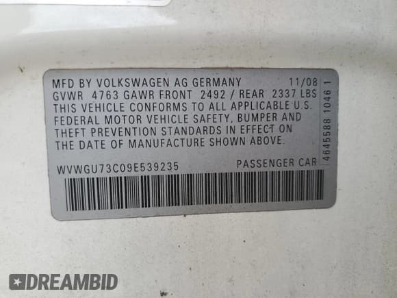 ✅ 2009 Volkswagen CC 4Motion • VIN: WVWGU73C09E539235 • Лот: 68752414. Опубликован ранее на Copart с пробегом 101 792 миль. Бесплатный доступ к архиву аукционных продаж из США и подробный отчёт об истории автомобиля на DreamBid. Изображение 12.