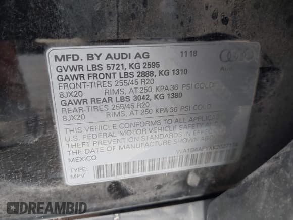 ✅ 2019 Audi SQ5 Premium Plus • VIN: WA1B4AFYXK2027174 • Lot: 43736396. Listed on IAAI with 78,240 mi. Free auction sales archive from the USA and detailed vehicle history report at DreamBid. Image 9.