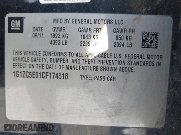 ✅ 2012 Chevrolet Malibu 1LT • VIN: 1G1ZC5E01CF174318 • Lot: 43628779. Listed on IAAI with 194,156 mi. Free auction sales archive from the USA and detailed vehicle history report at DreamBid. Image 9.