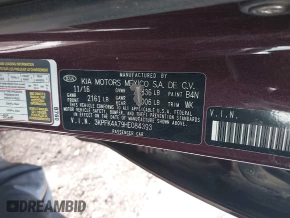 ✅ 2017 Kia Forte LX • VIN: 3KPFK4A79HE084393 • Lot: 43558056. Listed on IAAI with 123,523 mi. Free auction sales archive from the USA and detailed vehicle history report at DreamBid. Image 9.