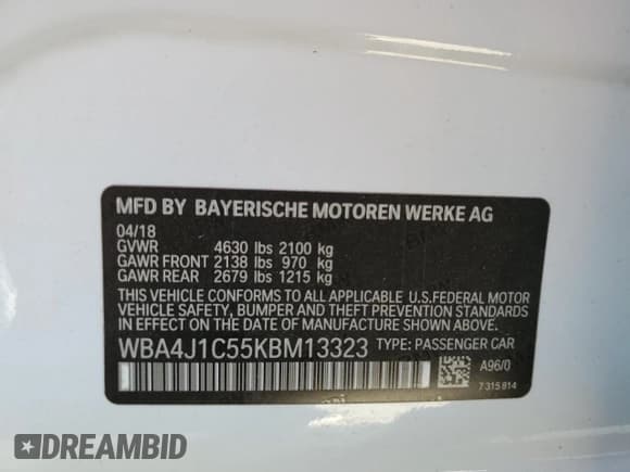 ✅ 2019 BMW 4 Series 430i • VIN: WBA4J1C55KBM13323 • Lot: 86628495. Listed on Copart with Not provided. Free auction sales archive from the USA and detailed vehicle history report at DreamBid. Image 12.