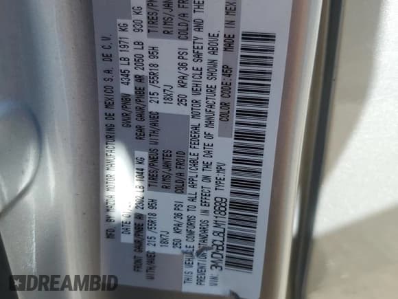 ✅ 2020 Mazda CX-30 Select • VIN: 3MVDMBCL8LM118689 • Lot: 84896125. Listed on Copart with 65,902 mi. Free auction sales archive from the USA and detailed vehicle history report at DreamBid. Image 13.