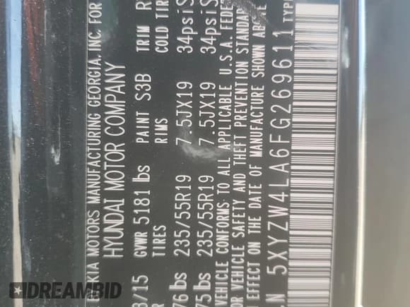 ✅ 2015 Hyundai Santa Fe • VIN: 5XYZW4LA6FG269611 • Лот: 51587024. Опубликован ранее на Copart с пробегом 139 100 миль. Бесплатный доступ к архиву аукционных продаж из США и подробный отчёт об истории автомобиля на DreamBid. Изображение 14.