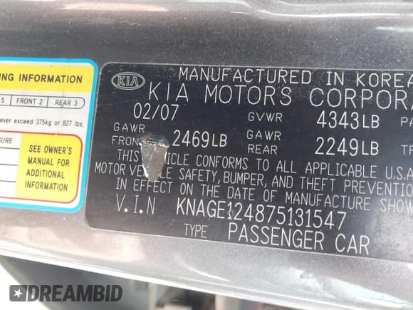 ✅ 2007 Kia Optima EX • VIN: KNAGE124875131547 • Лот: 42479358. Опубликован ранее на IAAI с пробегом 191 734 миль. Бесплатный доступ к архиву аукционных продаж из США и подробный отчёт об истории автомобиля на DreamBid. Изображение 9.