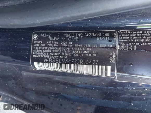 2002 BMW 3 Series M3 с VIN WBSBL93472JR13427, выставлен на аукционе IAAI как лот 40426140 с пробегом 109 006 миль миль и . История ставок и продаж доступна на DreamBid. Изображение 9.