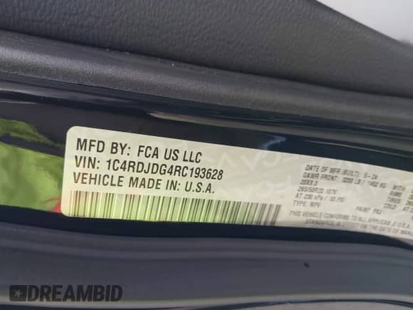 2024 Dodge Durango GT Plus z VIN 1C4RDJDG4RC193628, wystawiony jako IAAI lot #43366266 z przebiegiem 18 551 mil mil oraz . Historia ofert i sprzedaży dostępna na DreamBid. Obrazek 9.