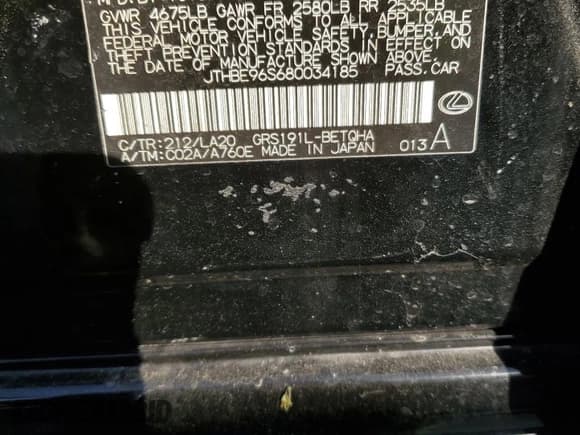 ✅ 2008 Lexus GS 350 • VIN: JTHBE96S680034185 • Lot: 86689755. Listed on Copart with 185,362 mi. Free auction sales archive from the USA and detailed vehicle history report at DreamBid. Image 12.