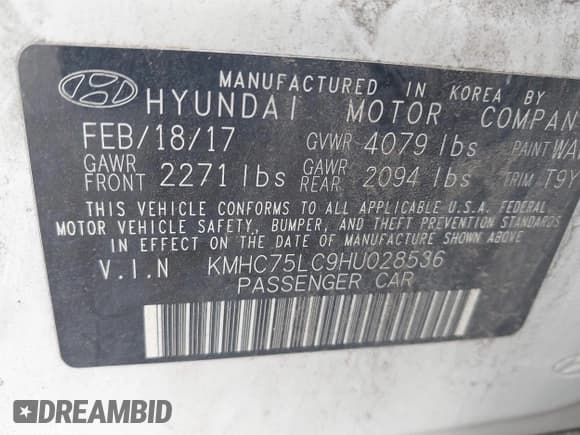 ✅ 2017 Hyundai Ioniq SEL • VIN: KMHC75LC9HU028536 • Lot: 43452865. Listed on IAAI with 97,592 mi. Free auction sales archive from the USA and detailed vehicle history report at DreamBid. Image 9.