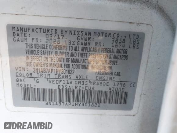 ✅ 2017 Nissan Sentra SV • VIN: 3N1AB7AP1HY301822 • Лот: 43464138. Опубликован ранее на IAAI с пробегом 94 097 миль. Бесплатный доступ к архиву аукционных продаж из США и подробный отчёт об истории автомобиля на DreamBid. Изображение 9.