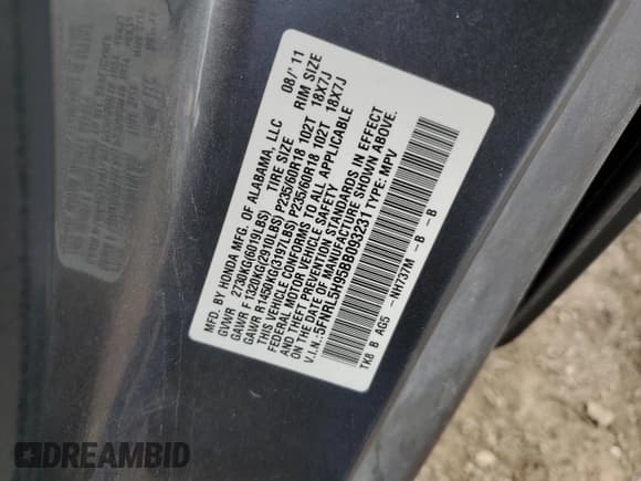 ✅ 2011 Honda Odyssey Touring • VIN: 5FNRL5H95BB093231 • Lot: 86462735. Listed on Copart with 150,447 mi. Free auction sales archive from the USA and detailed vehicle history report at DreamBid. Image 13.