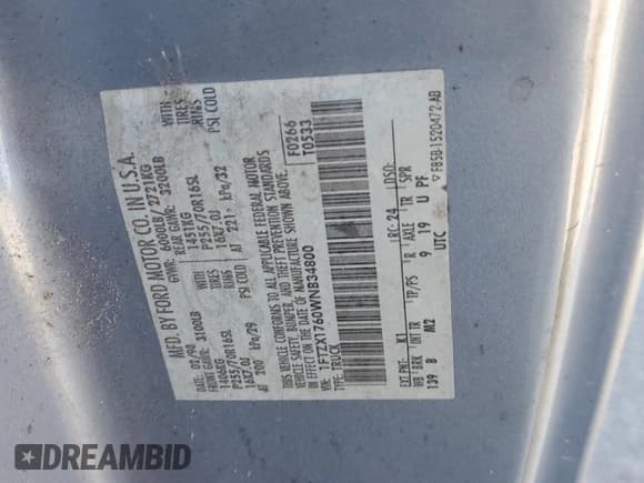 ✅ 1998 Ford F-150 • VIN: 1FTZX1760WNB34800 • Lot: 91009275. Listed on Copart with 279,393 mi. Free auction sales archive from the USA and detailed vehicle history report at DreamBid. Image 12.