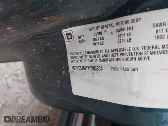 1999 Chevrolet Malibu LS with VIN 1G1NE52M1X6205394, listed as a IAAI auction lot 41514253 with 179,224 mi miles and . Bid and sale history available at DreamBid. Image 9.