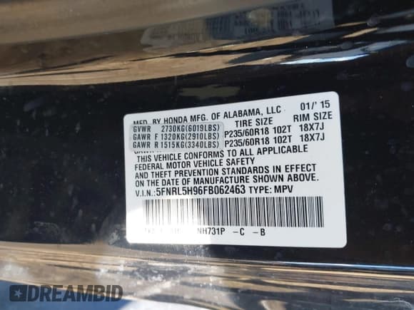 ✅ 2015 Honda Odyssey Touring Elite • VIN: 5FNRL5H96FB062463 • Lot: 43565087. Listed on IAAI with 271,426 mi. Free auction sales archive from the USA and detailed vehicle history report at DreamBid. Image 9.