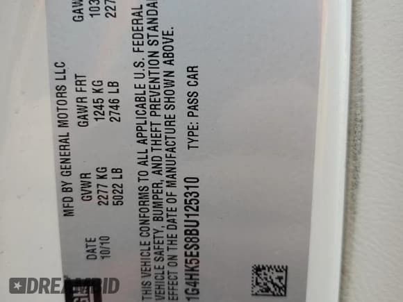 ✅ 2011 Buick Lucerne Super • VIN: 1G4HK5ES8BU125310 • Lot: 73911224. Wystawiony na Copart z przebiegiem Nie podano. Bezpłatny archiwum sprzedaży aukcyjnych z USA i szczegółowy raport historii pojazdu na DreamBid. Zdjęcie 12.