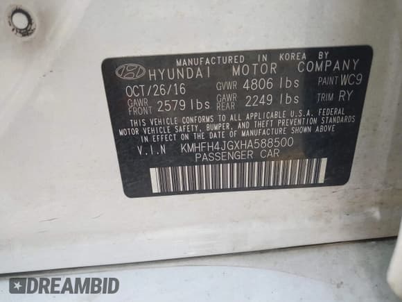 ✅ 2017 Hyundai Azera Limited • VIN: KMHFH4JGXHA588500 • Lot: 42888010. Listed on IAAI with 131,310 mi. Free auction sales archive from the USA and detailed vehicle history report at DreamBid. Image 9.