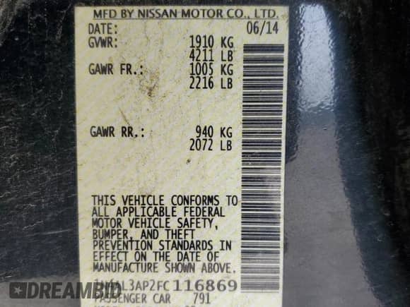 2015 Nissan Altima SV с VIN 1N4AL3AP2FC116869, выставлен на аукционе Copart как лот 56748255 с пробегом 129 818 миль миль и Чистый • Clean title. История ставок и продаж доступна на DreamBid. Изображение 12.