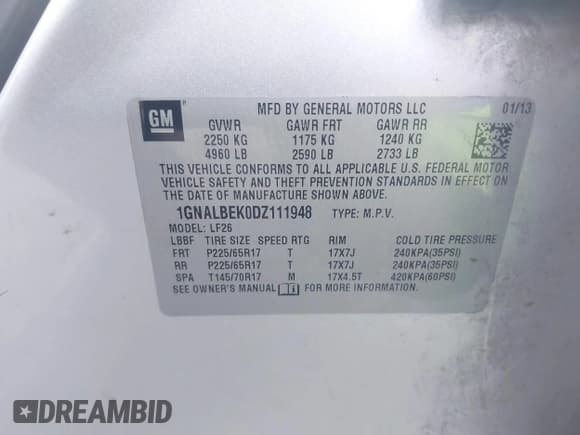 ✅ 2013 Chevrolet Equinox LS • VIN: 1GNALBEK0DZ111948 • Лот: 43610937. Опубликован ранее на IAAI с пробегом 254 843 миль. Бесплатный доступ к архиву аукционных продаж из США и подробный отчёт об истории автомобиля на DreamBid. Изображение 9.