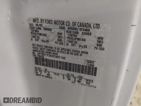 ✅ 2002 Ford F-150 XL • VIN: 2FTRF172X2CB01142 • Lot: 41359574. Listed on IAAI with 232,729 mi. Free auction sales archive from the USA and detailed vehicle history report at DreamBid. Image 9.