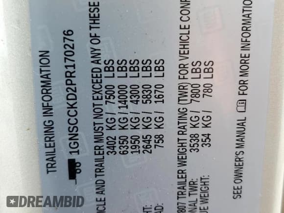 ✅ 2023 Chevrolet Suburban LT • VIN: 1GNSCCKD2PR170276 • Лот: 70963375. Опубликован ранее на Copart с пробегом 47 477 миль. Бесплатный доступ к архиву аукционных продаж из США и подробный отчёт об истории автомобиля на DreamBid. Изображение 13.