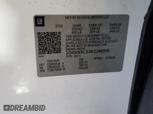 ✅ 2019 GMC Acadia SLE • VIN: 1GKKNSLS3KZ296959 • Лот: 84025235. Опубликован ранее на Copart с пробегом 47 081 миль. Бесплатный доступ к архиву аукционных продаж из США и подробный отчёт об истории автомобиля на DreamBid. Изображение 14.