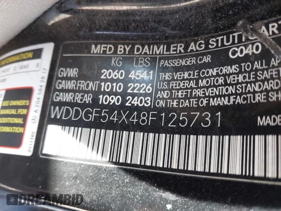 ✅ 2008 Mercedes-Benz C 300 Sport • VIN: WDDGF54X48F125731 • Lot: 43911962. Wystawiony na IAAI z przebiegiem 193 961 mil. Bezpłatny archiwum sprzedaży aukcyjnych z USA i szczegółowy raport historii pojazdu na DreamBid. Zdjęcie 9.