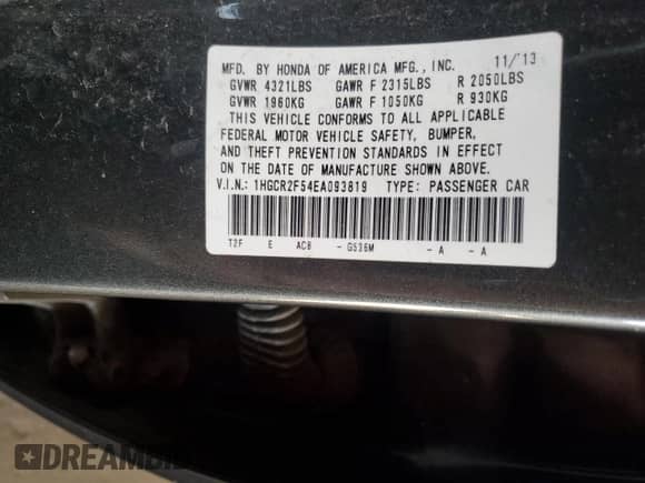 2014 Honda Accord Sport with VIN 1HGCR2F54EA093819, listed as a Copart auction lot 84595435 with 169,363 mi miles and Salvage title. Bid and sale history available at DreamBid. Image 12.