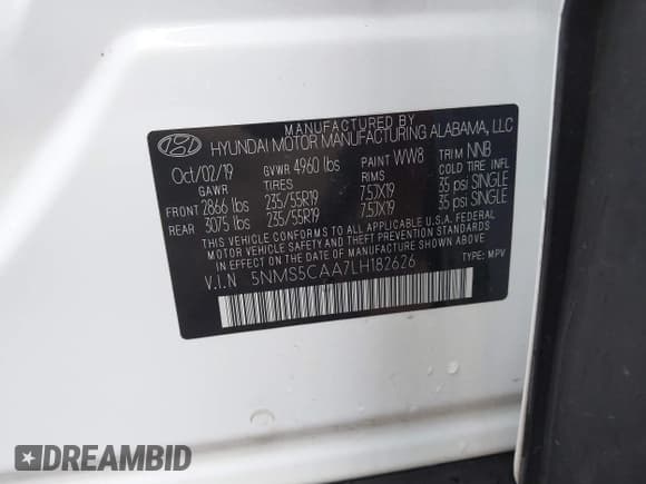 ✅ 2020 Hyundai Santa Fe Limited • VIN: 5NMS5CAA7LH182626 • Лот: 42678485. Опубликован ранее на IAAI с пробегом 71 573 миль. Бесплатный доступ к архиву аукционных продаж из США и подробный отчёт об истории автомобиля на DreamBid. Изображение 9.