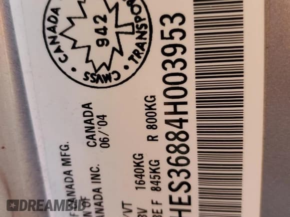 ✅ 2004 Acura EL Premium • VIN: 2HHES36884H003953 • Lot: 79638084. Listed on Copart with 309,953 mi. Free auction sales archive from the USA and detailed vehicle history report at DreamBid. Image 12.